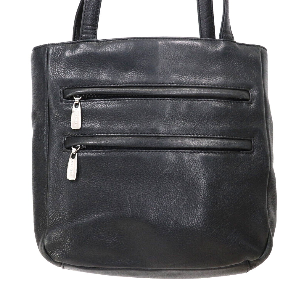 Nine West Crossbody Handbag Women M Black Leather Zips Lined Purse Shoulder Bag